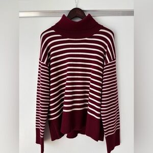 Addison Bay x Mary Orton Maroon and White Striped Turtleneck Sweater